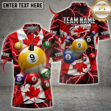 Maxcorners Billiards Canadian Flag Golden 9 Ball And Colorful Pool Balls Personalized Name 3D Unisex Shirt