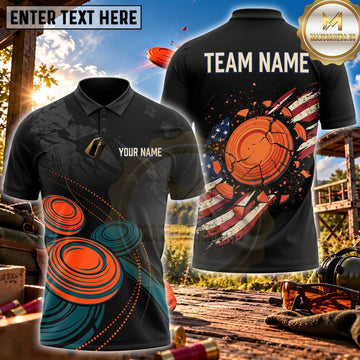 Maxcorners Clay Shooting Black Orange Target Motion Personalized Name 3D Unisex Shirt
