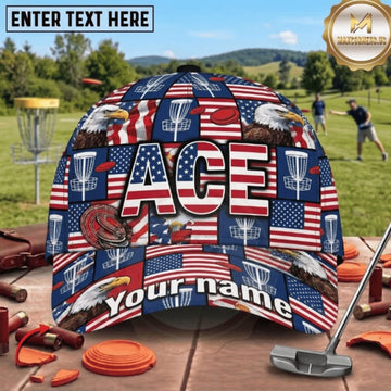 Maxcorners Disc Golf American Flag ACE Flying Discs Personalized Name 3D Cap LM3009