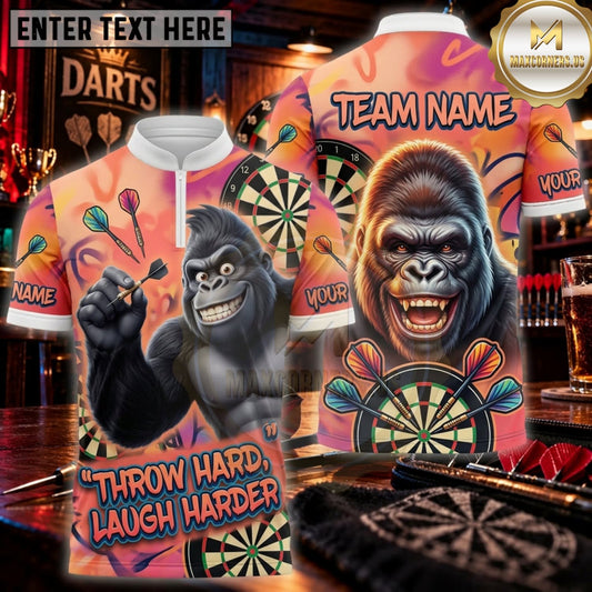 Maxcorners Darts Fiery Orange Throw Hard Laugh Harder Gorilla Personalized Name 3D Unisex Shirt