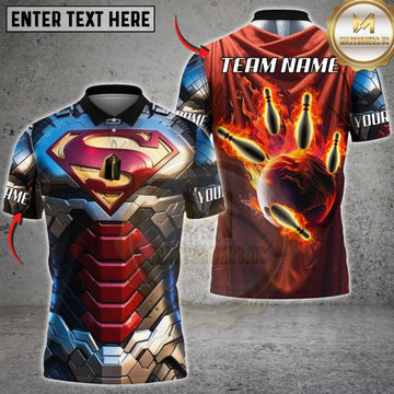 Maxcorners Bowling Red Gold Mechanical Armor Flaming Bowling Ball Personalized Name 3D Unisex Shirt