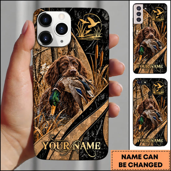 Maxcorners Duck Hunting German Wirehaired Pointer Golden Mallard Hunting Badge Personalized Name 3D Phone Case - Boykin Spaniel