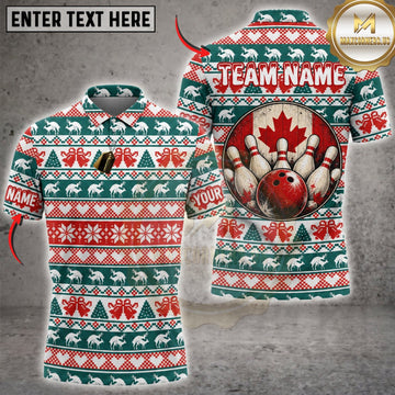Maxcorners Bowling Funny Christmas Sweater Canadian Maple Leaf Bowling Pins Personalized Name 3D Unisex Shirt