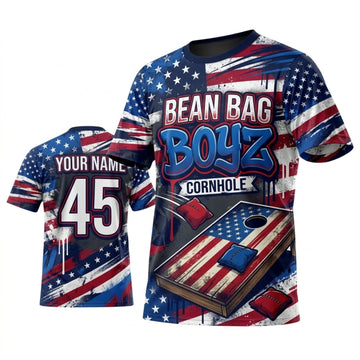 Maxcorners Cornhole Cornhole Nation Skull American Flag Personalized Name 3D Unisex Shirt