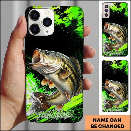 Maxcorners Fishing Neon Green Splash Personalized Name 3D Phone Case  (13 Fish Species)