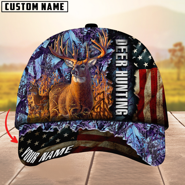 Maxcorners Premium Unique Gash Deer Hunting USA Flag Multicolor Option Personalized Name 3D Cap