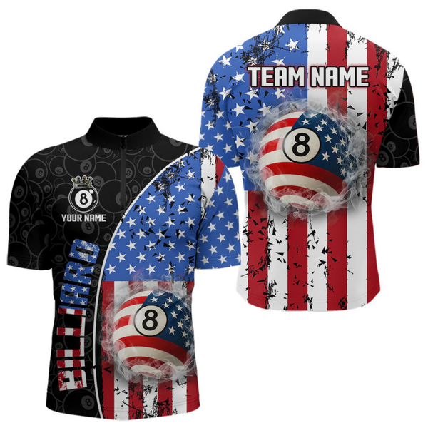 Maxcorners American Flag 8 Ball Smoke Billiard Shirts For Men Custom Patriotic Pool Team Jerseys LM1605