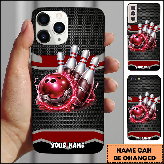 Maxcorners Bowling Electric Strike Pins Multicolor Personalized Name 3D Phone Case