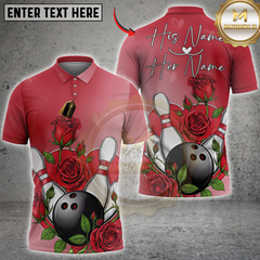 Maxcorners Bowling Pink Cartoon Valentine Love Heart Personalized Name 3D Unisex Shirt