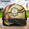 Maxcorners Golf Crossed Clubs Shield Gold Curve Personalized Name 3D Cap (7 Colors)