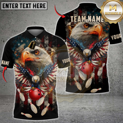 Maxcorners Bowling American Eagle with USA Flag Bowling Ball and Pins Personalized Name 3D Unisex Shirt