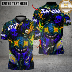 Maxcorners Neon Skull Golf Monster Polo Shirt, Customized Name & Team Name 3D Shirts (4 Colors)