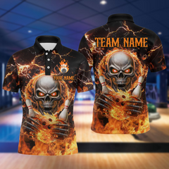 Maxcorners Skull Bowling Shirt Custom Thunder Flaming Bowling Jersey for Men Women Team LM184