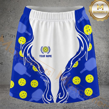 Maxcorners Pickleball Blue Flame Curves Ball Pattern Personalized 3D Skort, Skirts With Shorts
