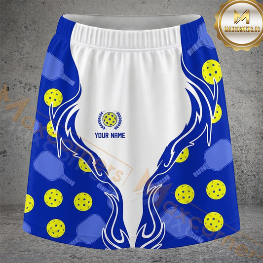 Maxcorners Pickleball Blue Flame Curves Ball Pattern Personalized 3D Skort, Skirts With Shorts