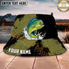 Maxcorners Fishing Olive Splash Camo Personalized Name 3D Bucket Hat (12 Fish Species)