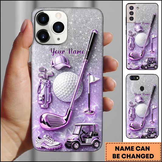 Maxcorners Golf 3D Embossed Metallic Golf Club Cart Purple Personalized Phone Case