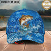 Maxcorners Fishing Blue Wave Scale Personalized Name 3D Cap (12 Fish Species)