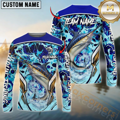 Maxcorners Marlin Fishing Blue Fiction Sea Custom Name & Team Name 3D Shirts