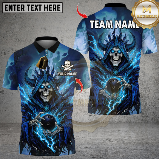 Maxcorners Flame Grim Reaper With Bowling Multicolor Customized Name, Team Name 3D Shirts