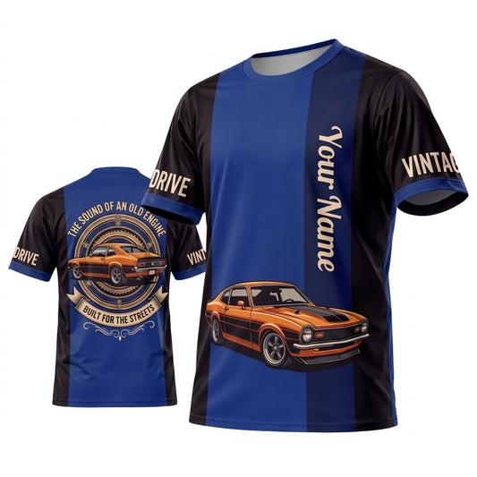 (9 Colors) Maxcorners Personalized Car Classic Muscle Car 3D T-Shirt - Forest Green Black Two Tone Vintage Racing Orange Car