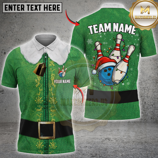 Maxcorners Funny Bowling Lights Elf Multicolor Customized Name, Team Name 3D Shirt