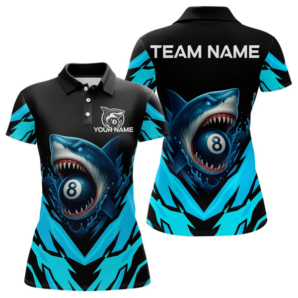 Maxcorners Personalized Blue 8 Ball Pool Billiard Shark Polo & 1/4 Zip For Men, Billiard Team Pool Jerseys LM1605