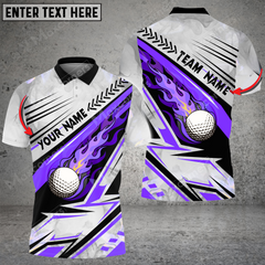 Maxcorners Golf Ball Fire Multicolor Option Customized Name, Team Name 3D Polo Shirt