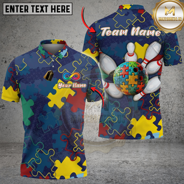 Maxcorners Bowling Autism Awareness Puzzle Personalized Name, Team Name 3D Shirt