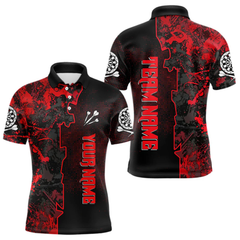 Maxcorners Black And Red Grunge Custome Name Dartboard Dart Shirts For Men, Dart Jerseys LM054