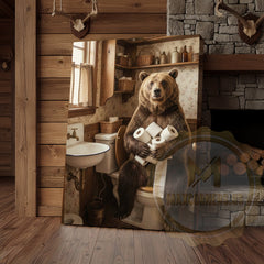 Maxcorners Bear Canvas Farmhouse Bathroom Toilet Paper Humor Canvas Wall Art