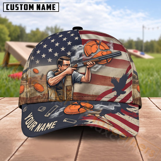Maxcorners Trap & Skeet Shooting American Flag Clay Shooter Personalized Name 3D Cap