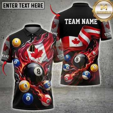 Maxcorners Billiards Canadian Flag Black 8 Ball And Red Flames Personalized Name 3D Unisex Shirt