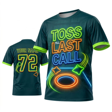 Maxcorners Cornhole Toss Last Call Dark Teal Neon Personalized Name 3D Unisex Shirt