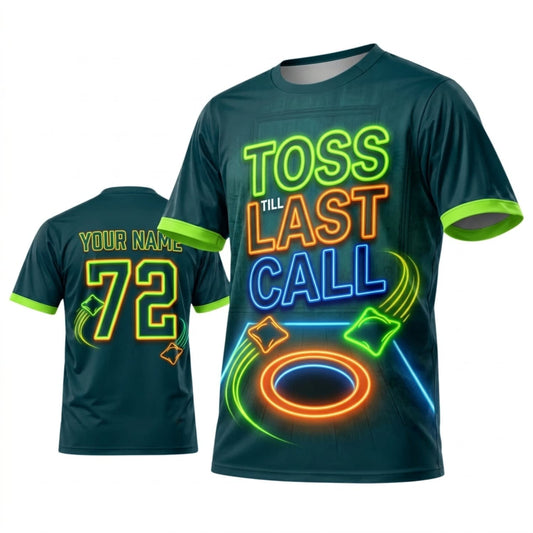 Maxcorners Cornhole Toss Last Call Dark Teal Neon Personalized Name 3D Unisex Shirt