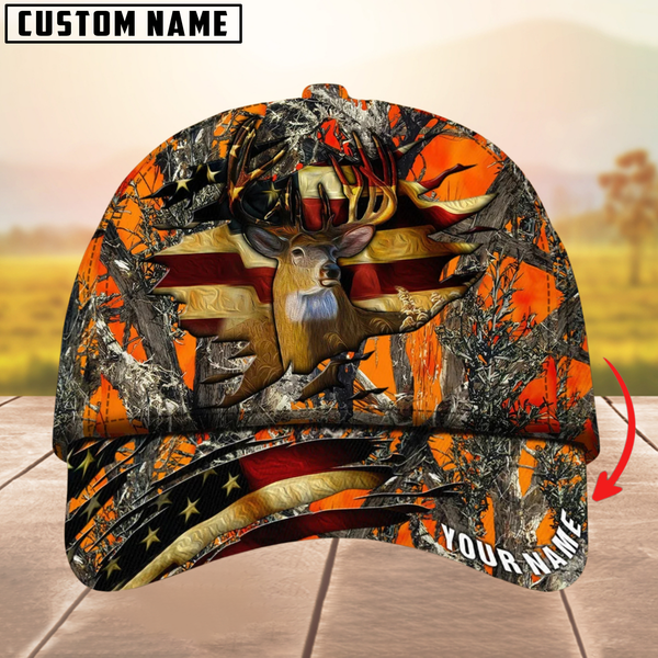 Maxcorners The Best Of Premium Cracked Flag Deer Hunting Camouflage Pattern Multicolor Personalized Name 3D Cap