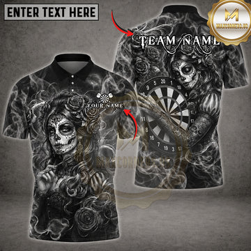 Maxcorners Darts Sugar Skull Woman Roses Dartboard Multiple Options Personalized Name, Team Name 3D Shirt