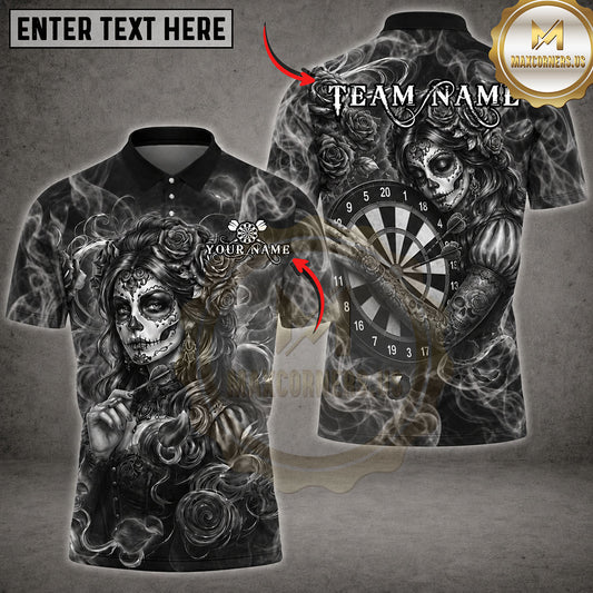 Maxcorners Darts Sugar Skull Woman Roses Dartboard Multiple Options Personalized Name, Team Name 3D Shirt
