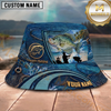 Maxcorners Fishing Blue Scale Ocean Angler Personalized 3D Bucket Hat (12 Fish Species)