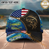 Maxcorners Fishing American Flag Leather Zipper Personalized Name 3D Cap (12 Fish Species)