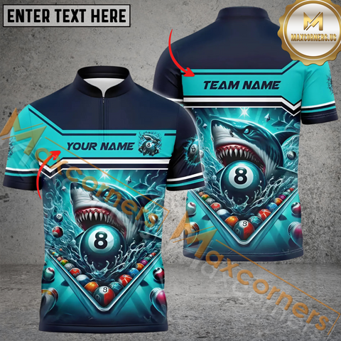 Maxcorners Funny Shark Billiard Jersey Customized Name, Team Name 3D Polo Shirt