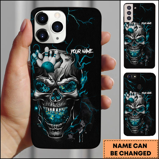 Maxcorners Bowling Flaming Skull Strike Multicolor Personalized Name 3D Phone Case