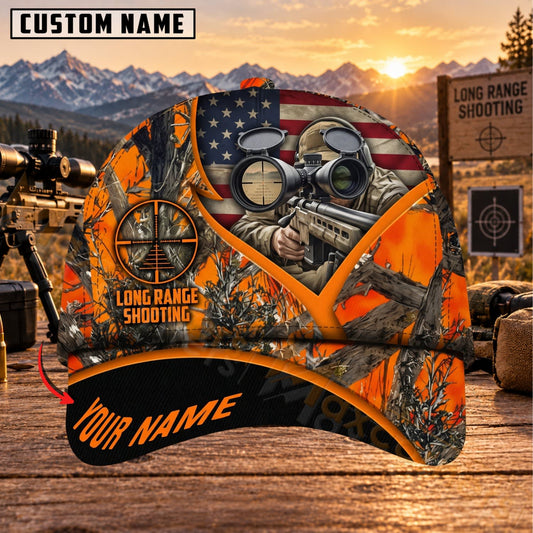 Maxcorners Long Range Shooting Blaze Orange Scope Camo Personalized Name 3D Cap
