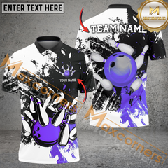 Maxcorners Ball And Pins Grunge Retro Player Bowling Jersey Multicolor Option Customized Name, Team Name 3D Polo Shirt