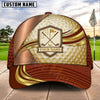 Maxcorners Golf Crossed Clubs Shield Gold Curve Personalized Name 3D Cap (7 Colors)