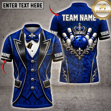 Maxcorners Bowling Royal Blue Tuxedo Bowling Ball Crown Personalized Name 3D Unisex Shirt