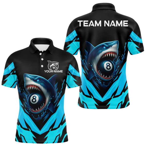 Maxcorners Personalized Blue 8 Ball Pool Billiard Shark Polo & 1/4 Zip For Men, Billiard Team Pool Jerseys LM1605