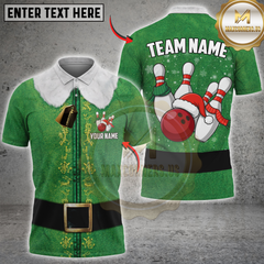 Maxcorners Santa Hat Bowling Elf Multicolor Customized Name, Team Name 3D Shirt