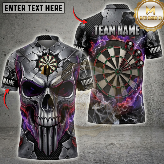 Maxcorners Darts Inferno Red Skull Burning Dartboard Multicolor Customized Name, Team Name 3D Shirts ( 4 Colors )