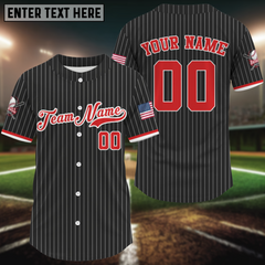 Maxcorners Men's Red Pinstripe Patriotic Baseball Jersey Custom USA Flag Baseball Shirt For Fans 1 LM1809